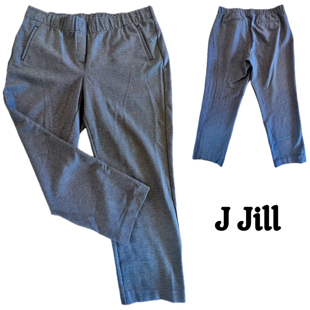 J. Jill Ponte Slim Leg Women's Charcoal Grey Herringbone Trousers Pockets Sz 2X